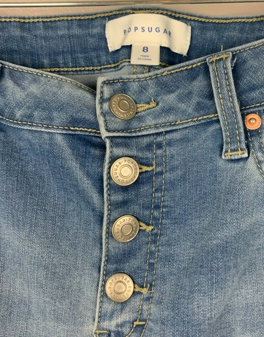 Popsugar Jeans Ladies Size 8 Button Fly Blue Jean Denim Distressed