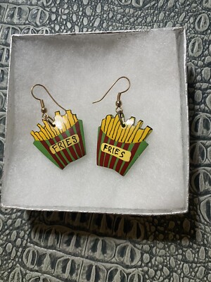 Fries Before Guys Statement Earrings Fun Ketchup Wooden Earrings Green Red
