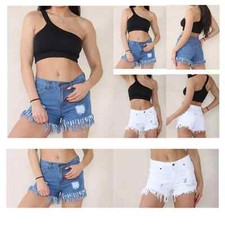 New Women's Denim Shorts High Waisted Summer Ladies Fancy Jeans Ripped Half Pant