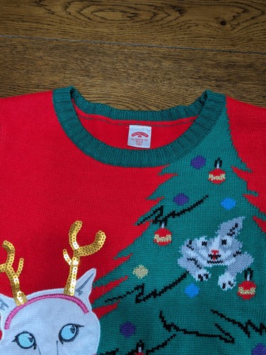 Holiday Time Ugly Christmas Sweater Festive Cats Youth Size XL 14/16 Plus - Picture 2 of 15