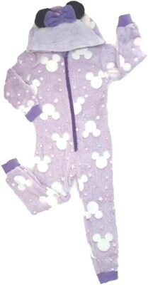 Minnie Mouse Jumpsuit Onesie Overall Leuchteffekt Gr. 98-128 Hausanzug Kapuze