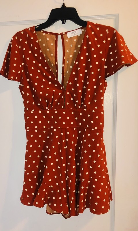 Mod On Trend Polka Dot Rust Short Sleeve Romper Playsuit Small Brown Pretty