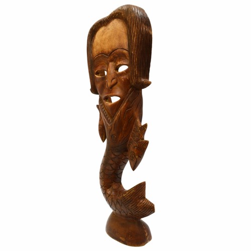 Vintage HAND-CARVED HARDWOOD MERMAN WALL-HANGING 25" Wood Man/Fish Statue UNIQUE - Picture 3 of 12