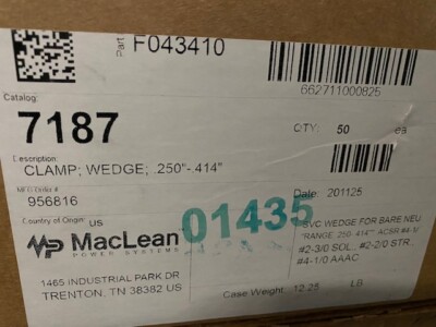 (Box of 50) MACLEAN F043410 / 7187 Wedge Clamp 