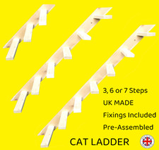 Cat Ladder For Wall or Fence, 3, 6 or 7 wide steps, Pet Steps - Made in UK