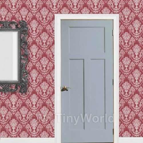 Pack of 5 Dolls House Miniature Burgundy Chandelier Damask Wallpaper - Picture 2 of 2