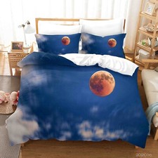 3D Moon Blue Sky White Cloud Quilt Cover Set Duvet Cover Bedding Pillowcases