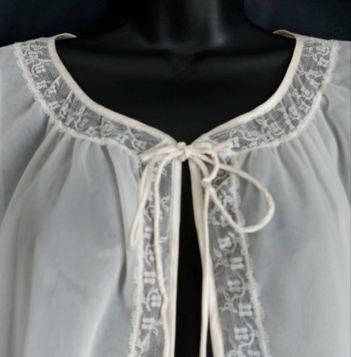 VANITY FAIR Vintage 1950s Sheer Lacy DOUBLE NYLON CHIFFON Mini LINGERIE ROBE - M - Picture 4 of 7