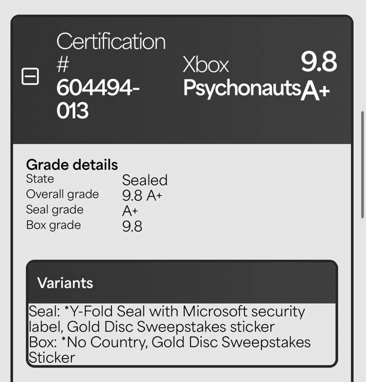 9.8 A+ 1ST PRINT GOLD DISC SWEEPSTAKES! Psychonauts Xbox WATA NOT CGC VGA - Image 4 of 4