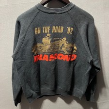 Vintage 1992 Que Diamond Motorcycle Sweatshirt Black Raglan Made in USA Mens