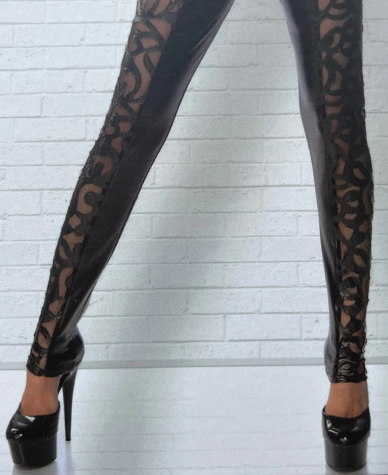 Saresia Wetlook Leggings Spitze Schwarz Damen Party Leggins Art. 18310 Gr. XL - Bild 4 von 4