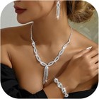 Silver Jewelry Set Costume Jewelry for Women Rhinestone Necklace Earrings Bracel