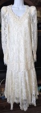 Vintage Cachet by Bari Protas Womens Cream Beaded Lace Overlay Dress Size S/M