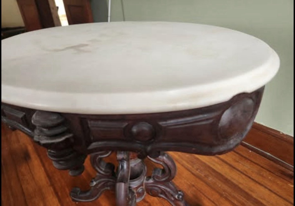 Antique Victorian Eastlake Marble Top Mahogany Parlor Side Table