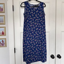 Vintage Erika Floral Shift Dress Womens Small Midi Tank Micro Pattern 80s Rayon