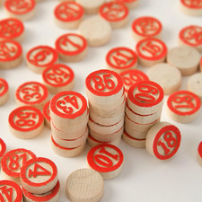 90 Pcs Vintage Tombola Italian Game Tombolini Tiles, Rustic Bingo Chips, Wooden 