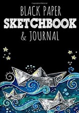 Black Paper Sketchbook and Journal : Sea Wave Notebook with Lined