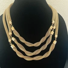 Vintage Mika Goldtone Mesh Twisted Layered Necklace 3 Strand