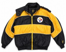 Vintage 90s Pro Player Pittsburgh Steelers Puffer Jacket Black Gold Hooded M