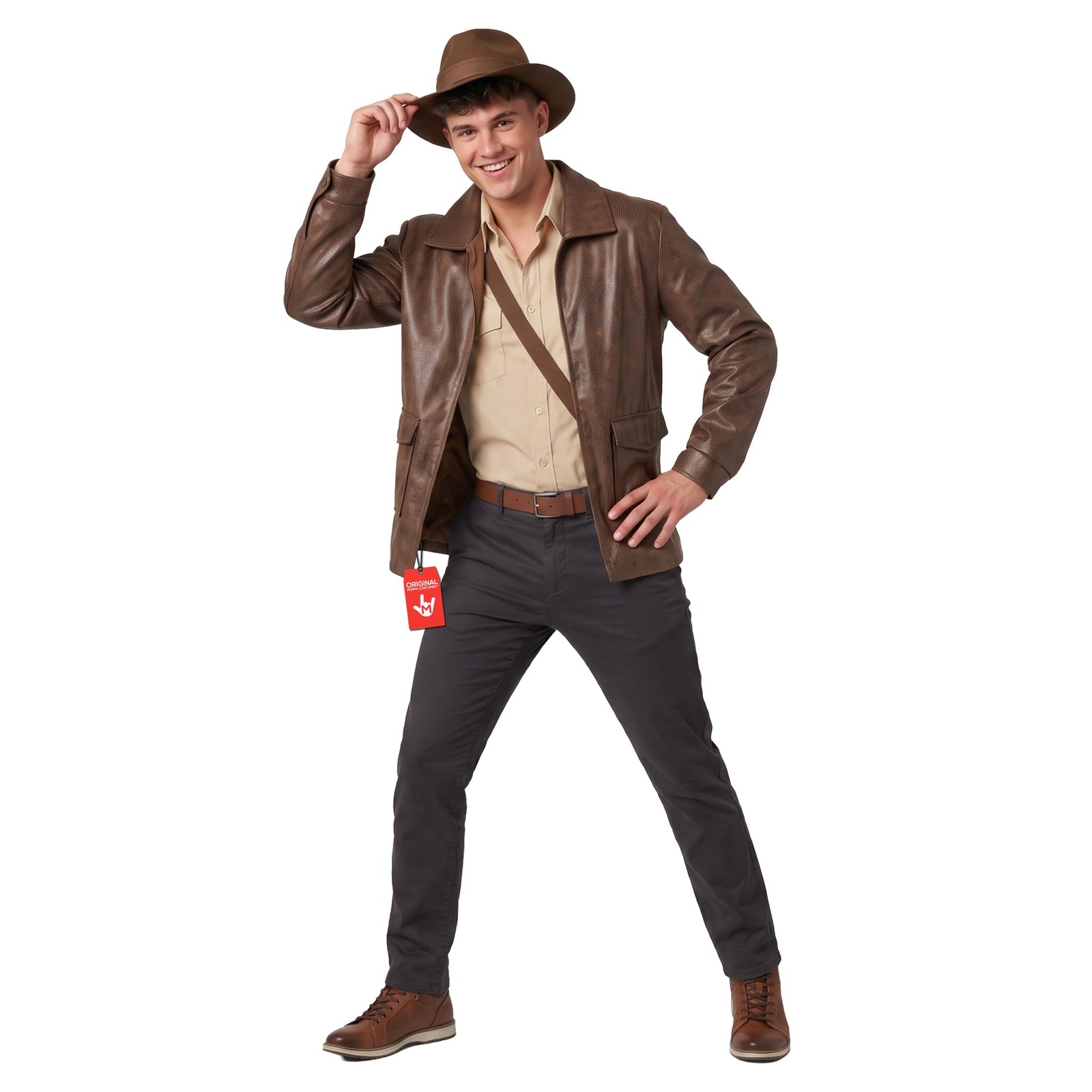 Men`s Indiana Jones Costume + Hat Movie Explorer Archaeologist Halloween S - 3XL