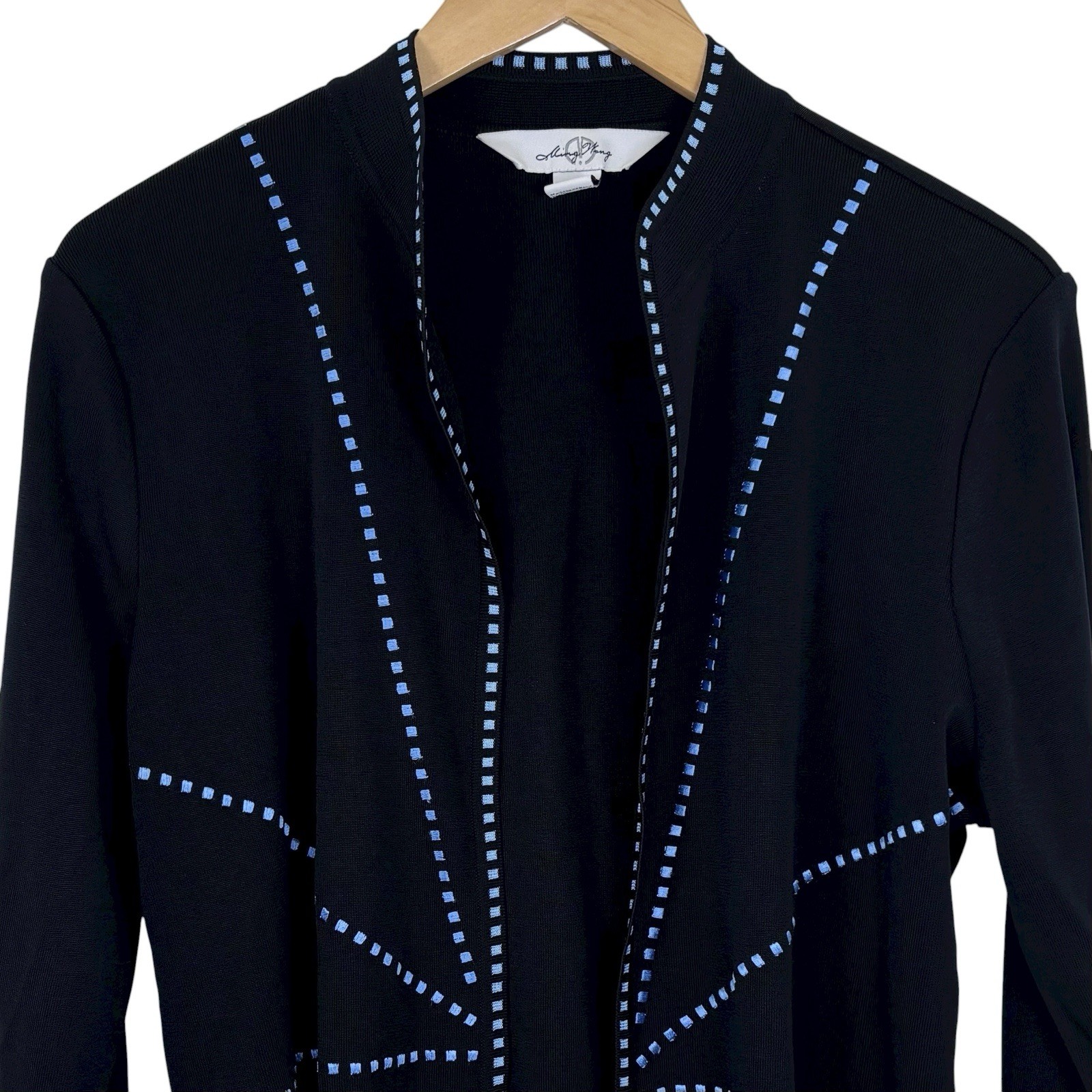 Ming Wang Womens Knit Open Front Cardigan Jacket Size L Embroidered Minimalist