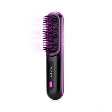 Upgraded Cordless Hair Straightener Brush Fast Heating Mini Travel Black