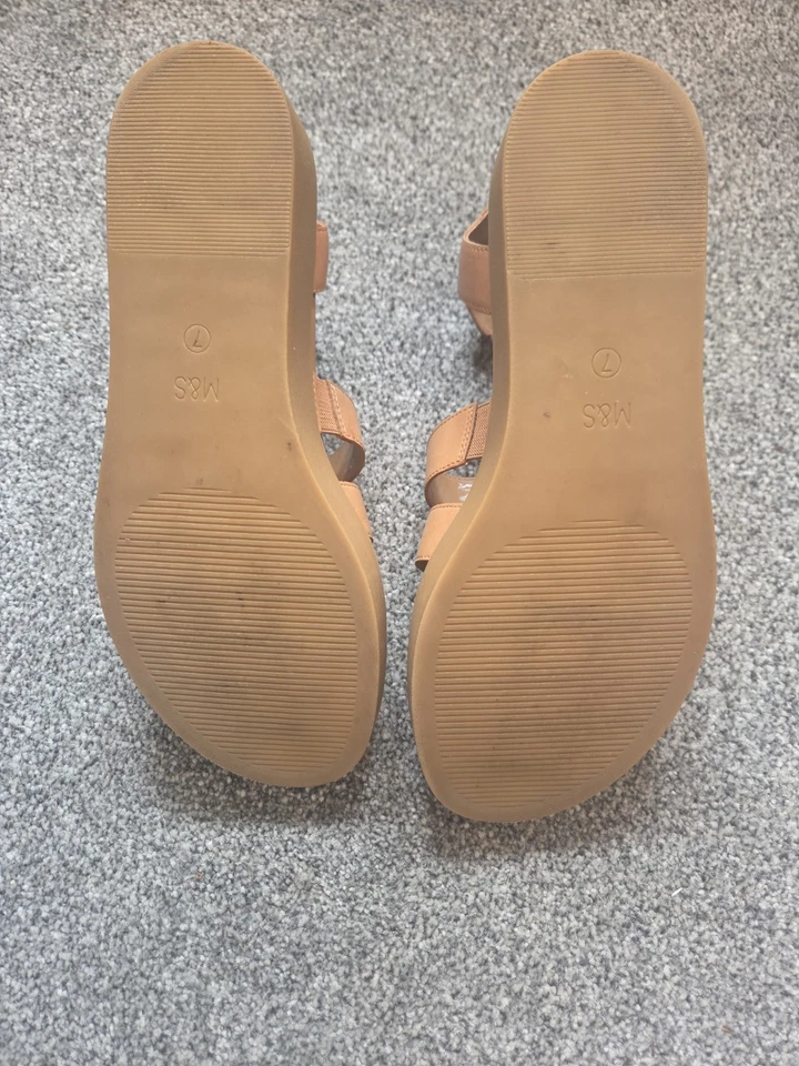M&S Tan Leather Ankle Strap Flatform Sandals, Gladiator Sandals, Size 7, New - Image 4 of 4