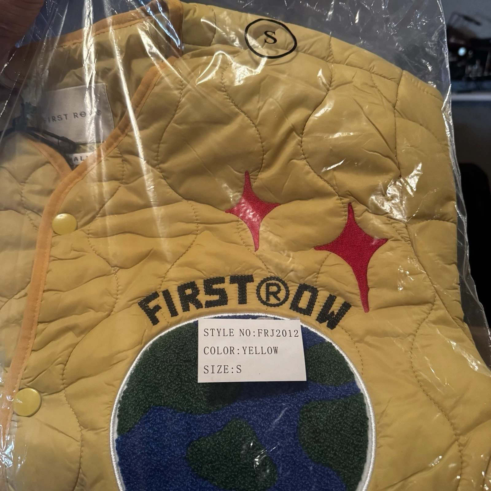 NWT Unisex SMALL First Row Quilted Jacket Yellow Melting Earth Graphic Bomber - product detail image 14