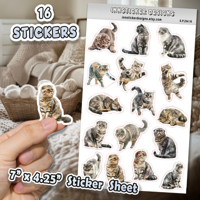 Scottish Fold Cat Stickers, for Journals, Scrapbooks, Planners, Glossy, Matte