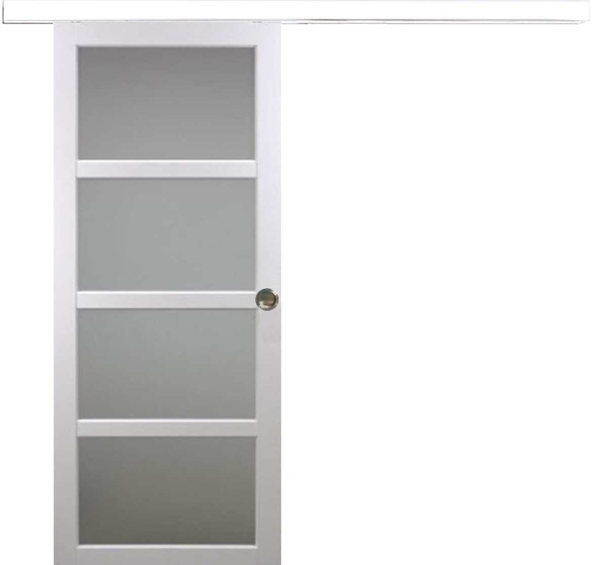 Porte coulissante Tana blanche vitrée H204xL83 avec rail alu et bandeau
