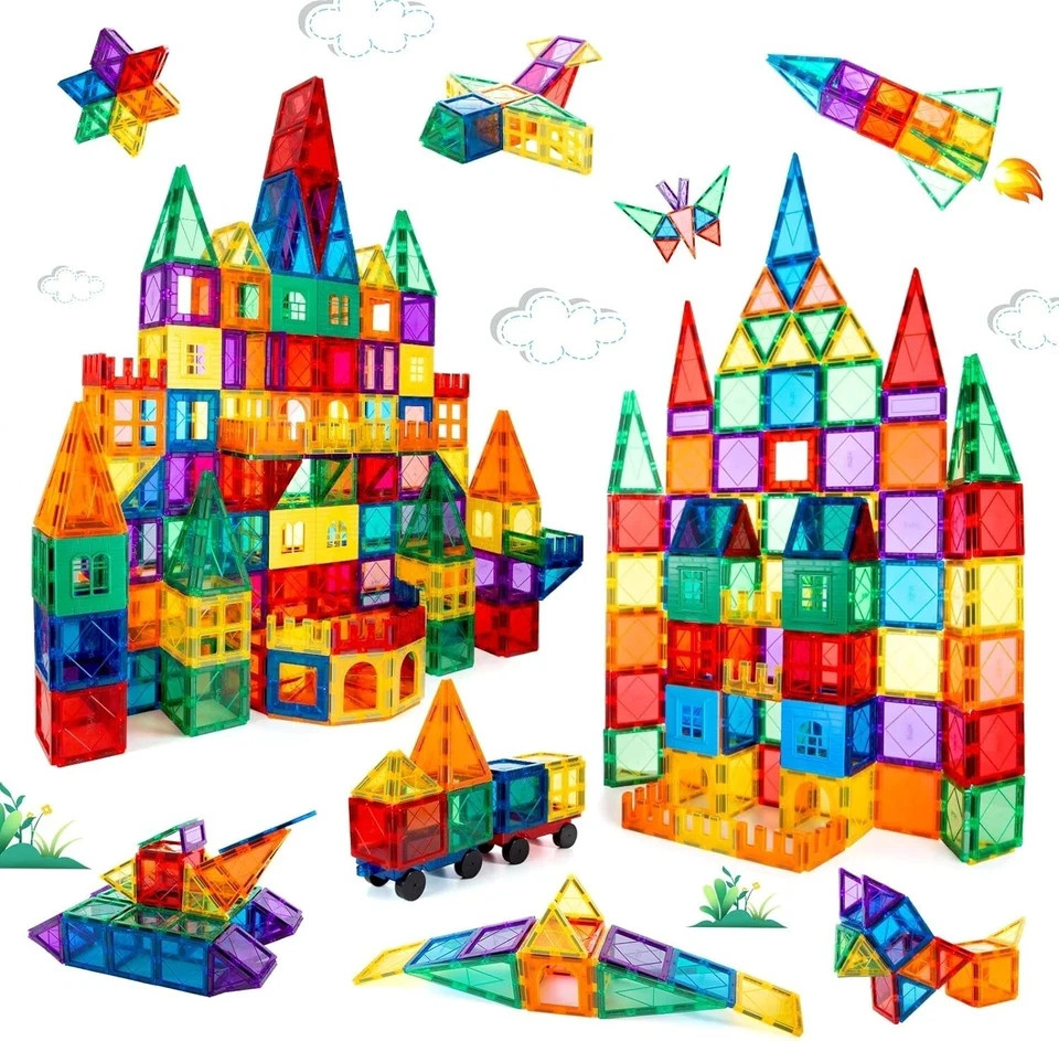 100 Pcs Magna Tiles Clear Colors Magnetic Building Toy Magnet Blocks Kids 3D