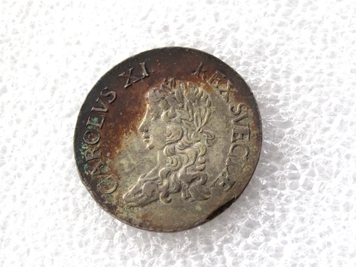 1670 Sweden 2 Mark Silver Coin Crown Karl XI Rare Superb XF