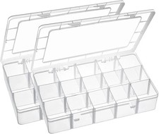15 Large Grids Plastic Organizer Box with 15 Grids, Clear 1/2 Pack
