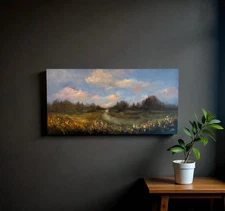 ORIGINAL, Hand Painted Acrylic Moody Landscape Painting On Canvas, Signed 12x24