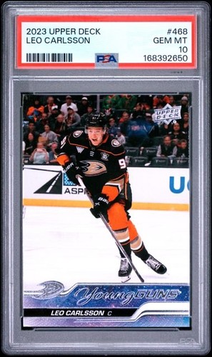 🔥2023-24 Upper Deck Leo Carlsson Young Guns PSA 10 #468 Anaheim Ducks🔥