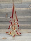 Murano Glassware 9 1/2 Inch Hand Blown Art, Made In Italy, Red Gold Swirl Tree