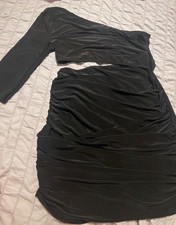 PrettyLittleThing Black One Shoulder, Long Sleeve Bodycon Mini Dress size 6