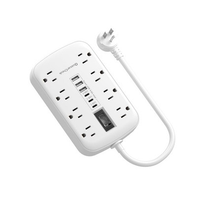 Short Extension Cord 1 FT 8 AC Outlet 6 USB Port Power Strip Flat Plug Bin