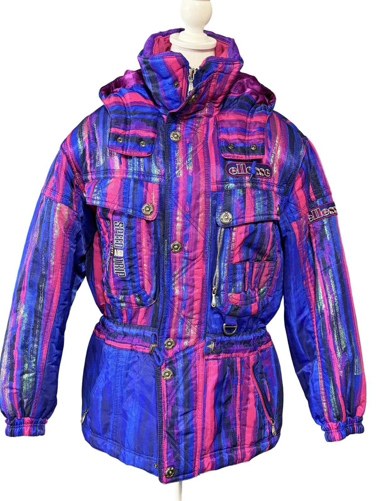 Vintage Ellesse Ski Jacket Mens Medium Purple Pink Neon Snow 90s Japan