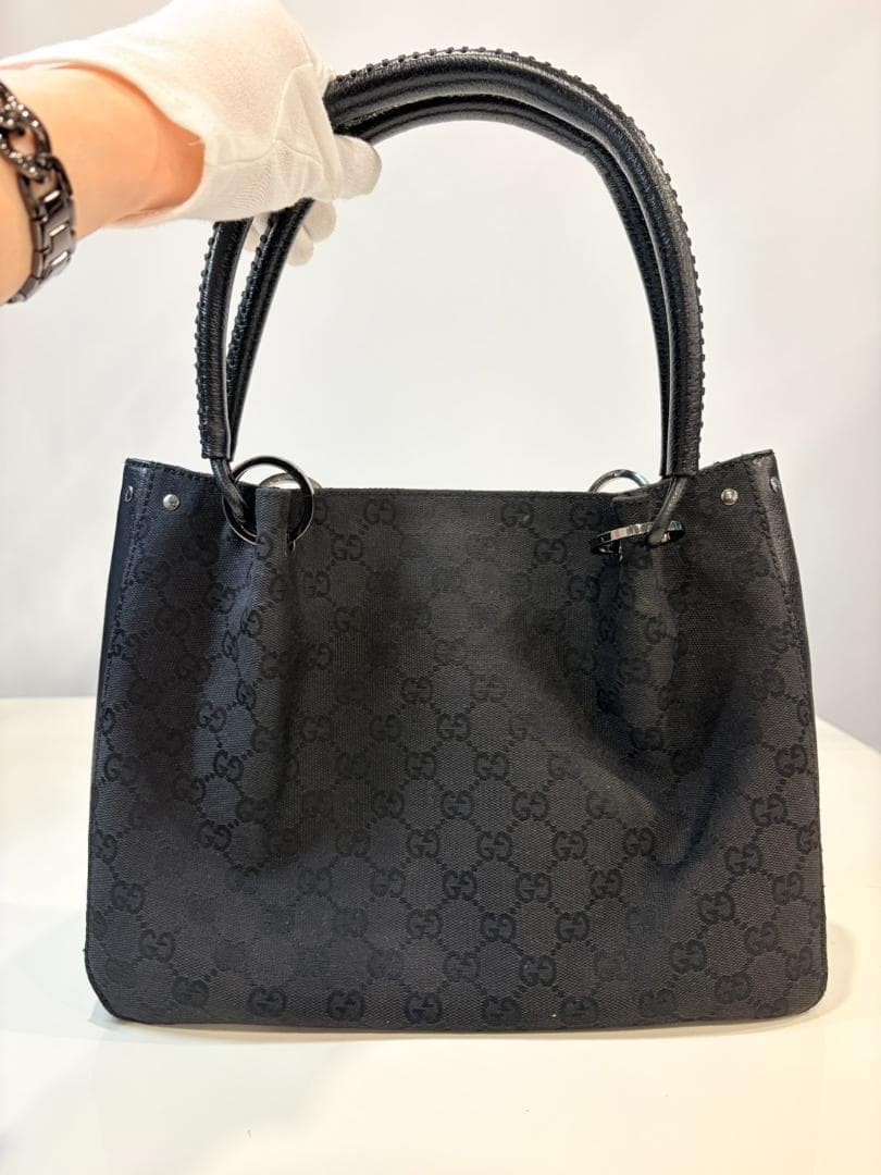 GUCCI GG Canvas Tote Bag Black Authentic Near Mint thumbnail 3