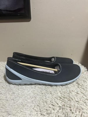 Ecco Womens size 37 Biom Lite Slide Black Leather Slip on Cushion Grip Sole Flat
