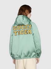 Gucci Tiger reversible bomber jacket in ivory and light blue RETAIL $4,300