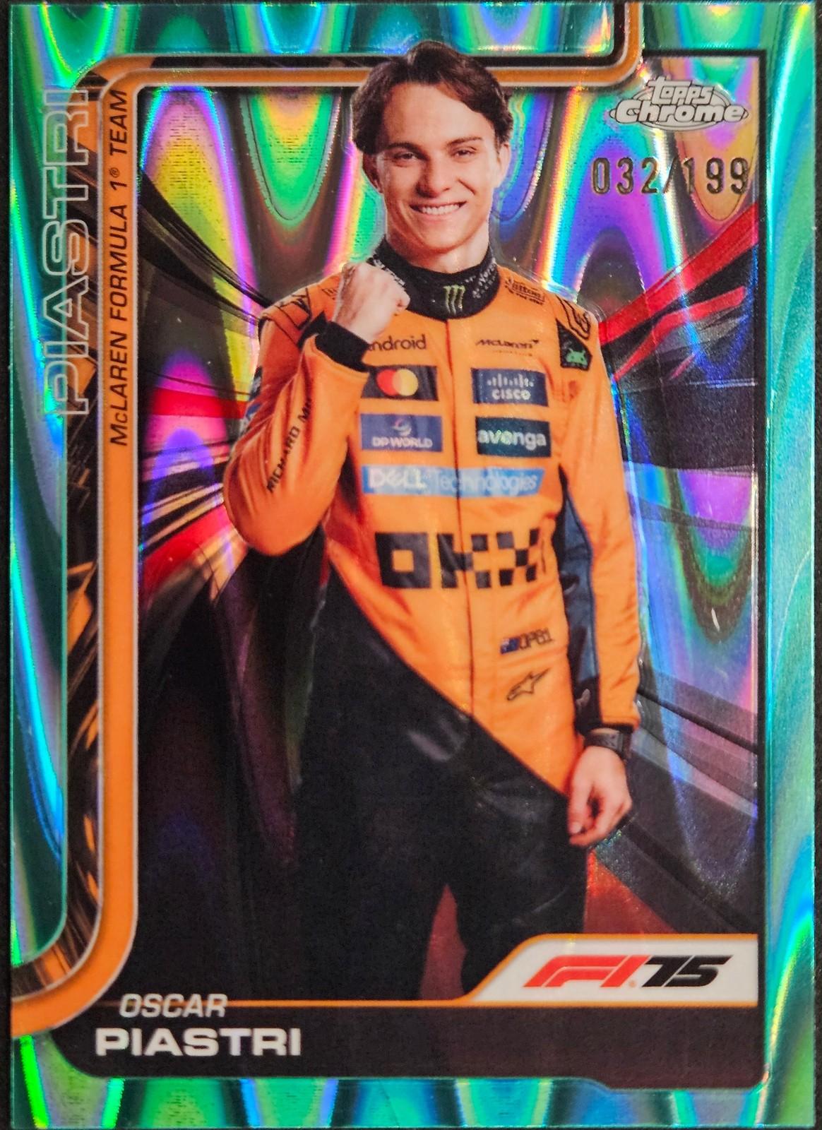 2025 Topps Chrome Formula 1 Oscar Piastri #6 Aqua Raywave Refractor /199