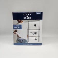 4 PACK LUCKY BRAND Men's M L XL Crew Neck White Cotton Classic Logo T Shirt Set