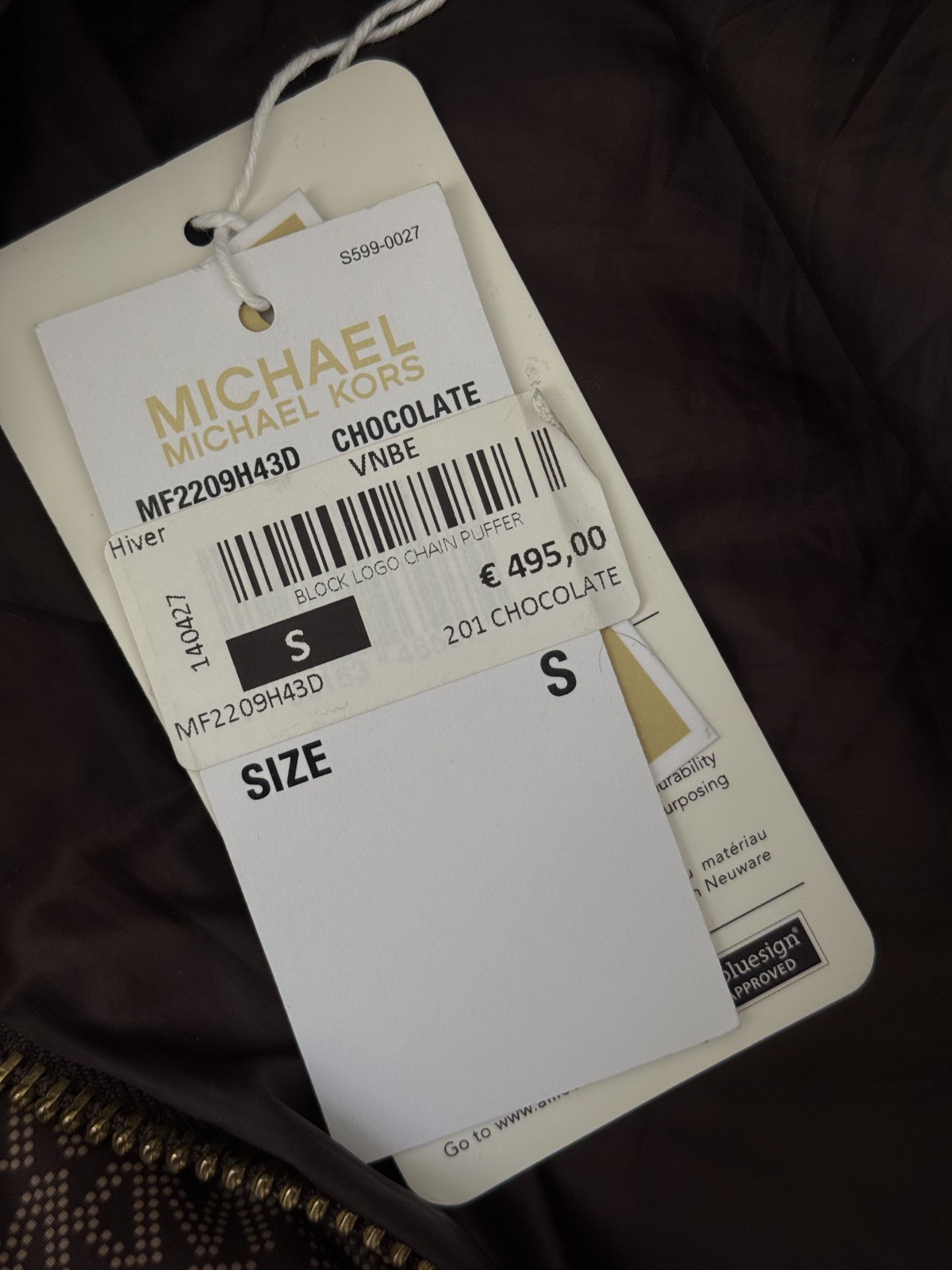 MICHAEL KORS Cropped Logo Quilted Puffer Jacket In Brown MF2209H43D  S/36/8 image 2