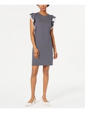 MAISON JULES Womens Navy Jewel Neck Above The Knee Shift Dress Size: M