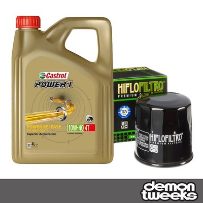 4L Castrol Power 1 10W40 Oil & HiFlow Filter For Suzuki 2003 GSX1300RK3 Hayabusa