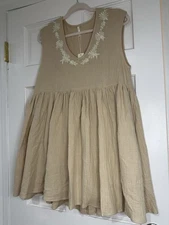 Rylee + Cru Linen Blend Cicily Mini Dress Boho Beige Embroidery Size Small NWT