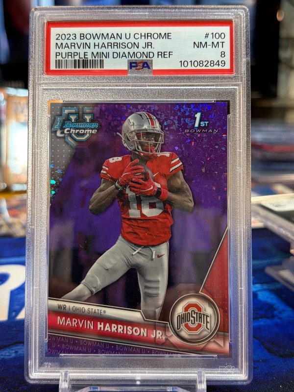 Marvin Harrison JR. Bowman U Chrome #100 Purple Mini-Diamond /399 PSA 9
