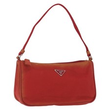 PRADA Accessory Pouch Nylon Red Silver Auth 163186